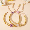 2Pcs Unique Evil Eye Handmade Brass Round Beads Braided Bead Bracelet Set for Women NH8112-4