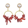 Dyed Synthetic Coral Irregular Column Beaded Dangle Stud Earrings EJEW-TA00293-1