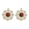 Brass Pave Dyed Synthetic Turquoise Flower Pendants KK-Z088-03G-02-1
