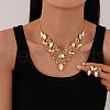 Fashionable Leaf Alloy Rhinestone Stud Earrings & Bib Necklaces Sets for Women FS-WG2624D-01-2