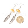 Feather with Round Beads Long Dangle Earrings for Girl Women EJEW-JE04681-04-4