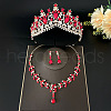 Teardrop Alloy Rhinestone Pendant Necklaces & Stud Dangle Earrings & Crown Hair Band Sets FS-WGFDFEC-02-1