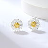S925 Sterling Silver Two Tone Sunflower Stud Earrings QV9764-1