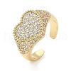 Heart Brass Micro Pave Cubic Zirconia Cuff Rings for Women RJEW-A069-11G-01-4
