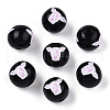 Spray Painted Natural Wood European Beads WOOD-TAC0002-81B-1