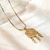 Bohemian 304 Stainless Steel Snowflake Woven Web/Net with Feather Pendant Necklaces NJEW-P327-07G-A-2