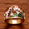 Flower Pattern Brass Enamel Finger Rings FS-WGFE972-05-2