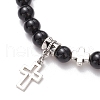 2Pcs Natural Obsidian & Mashan Jade Round Bead Stretch Bracelets BJEW-JB11599-4