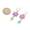 304 Stainless Steel Flower with Leaf Leverback Earrings EJEW-MZ00456-02-3