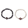 2Pcs Cross Natural Lava Rock & Synthetic Turquoise & Wood Round Beads Stretch Bracelets for Men Women BJEW-JB11832-2