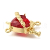 Brass FireBrick Cubic Zirconia Rose Heart with Sword Connector Charms X-KK-R002-27G-01-2