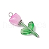 Transparent Glass Beads with Tibetan Style Alloy Caps and Glass Bugle Beads and Brass Flat Head Pins Pendants PALLOY-JF03623-4