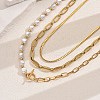 Baroque Style Stainless Steel & Brass & Imitation Pearl 3 Layered OT Buckle Necklaces for Women EE6701-2