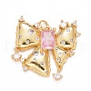 Rack Plating Brass Pink & Clear Cubic Zirconia Pendants KK-M229-02G-1