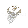 Brass Crystal Rhinestone Flower Tassel Necklace & Teardrop Tassel Dangle  FS-WGD5E39-01-4