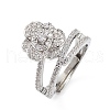 Clear Cubic Zirconia Flower Adjustable Ring RJEW-L100-021P-1