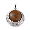 Natural Tiger Eye Pendants with Hollow Platinum Brass Findings G-P448-A15-P-2
