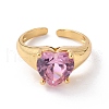 Mother's Day Rings Heart Pink Cubic Zirconia Cuff Ring for Valentine's Day RJEW-C017-08G-RS-1