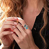 Butterfly & Teardrop Alloy with Resin Imitation Synthetic Turquoise Ajustable Cuff Rings FS-WG4D480-01-3