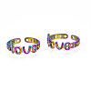 Ion Plating(IP) Rainbow Color 304 Stainless Steel Word Love Open Cuff Ring for Women RJEW-S405-262M-1