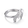 Adjustable Rhodium Plated 925 Sterling Silver Finger Ring Components STER-F048-23P-2