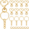 SOFPLATE 150Pcs 3 Styles Heart Shape Zinc Alloy Swivel Lobster Clasp with Iron Split Key Rings with 304 Stainless Steel Jump Rings FIND-SP0002-59G-1