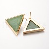 Triangle Brass Green Aventurine Stud Earrings EJEW-O072-01C-2
