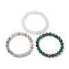 3Pcs 3 Styles Natural Mixed Gemstone Round Beaded Stretch Bracelets Set BJEW-JB10139-02-4