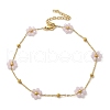 304 Stainless Steel & Synthetic Stone Daisy Flower Chain Anklets for Women AJEW-B031-01G-02-4