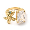 Brass Micro Pave Cubic Zirconia Solitaire Ring RJEW-P084-03G-2
