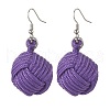 Handmade Polyester & Spandex Braided Ball Dangle Earrings with Natural Wood Beaded EJEW-JE05166-2