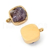 Natural Mixed Stone Chip 304 Stainless Steel Square Charms KK-P300-29G-2