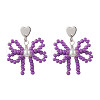 Heart with Bowknot Handmade Glass Seed Beads Dangle Stud Earrings EJEW-MZ00474-03-2