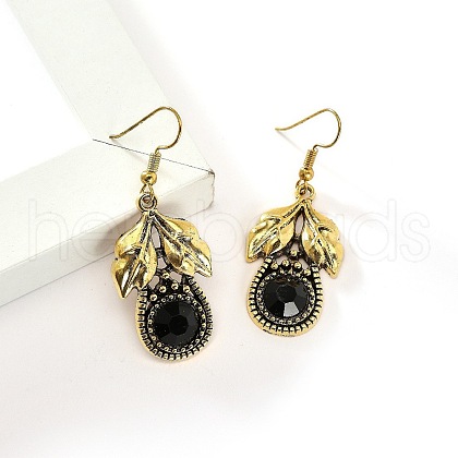 Leaf with Flat Round Alloy Rhinestone Dangle Earrings FS-WG8EEAF-01-1