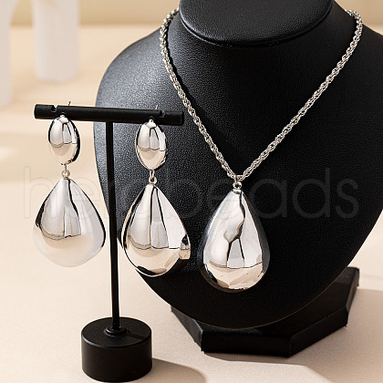 Teardrop with Oval Alloy Pendant Necklaces & Stud Dangle Earrings Sets FS-WGB7D8C-02-1