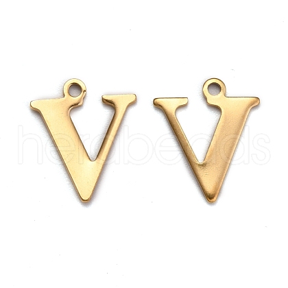 Ion Plating(IP) 304 Stainless Steel Alphabet Charms STAS-H122-V-G-1