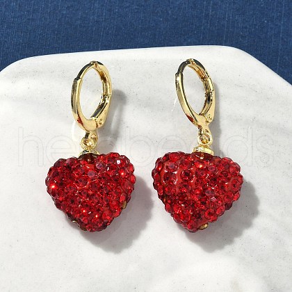 Heart Brass Rhinestone Leverback Earrings EJEW-K289-10G-1