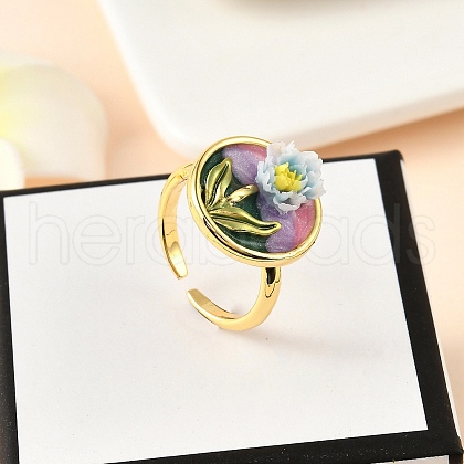 Brass Enamel Cuff Rings RJEW-K291-01G-01-1