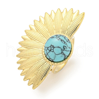 Ion Plating(IP) 304 Stainless Steel Synthetic Turquoise Cuff Rings G-Z056-07G-02-1