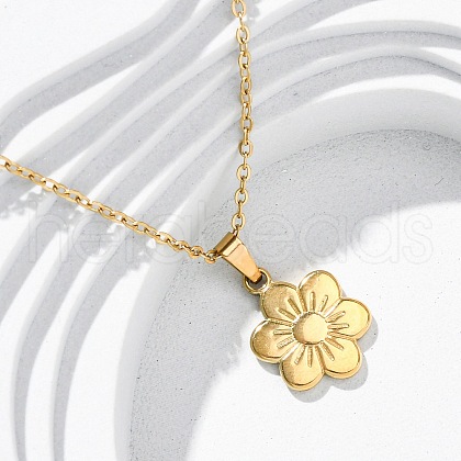 304 Stainless Steel Flower Pendant Necklaces NJEW-H059-30D-G-1