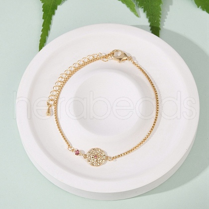 Brass Micro Pave Cubic Zirconia Birthday Flower Link Bracelets BJEW-U031-01G-10-1