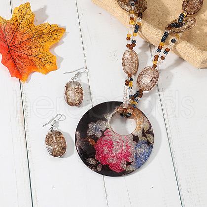 Acrylic Beaded Pendant Necklaces & Dangle Earrings Sets WGE2FFC-08-1