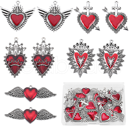 SUNNYCLUE 20Pcs 5 Styles Gothic Style Heart Alloy Red Enamel Pendant Sets FIND-SC0007-93-1