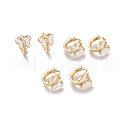 Brass Micro Pave Clear Cubic Zirconia Huggie Hoop Earrings EJEW-I246-01G-B-1