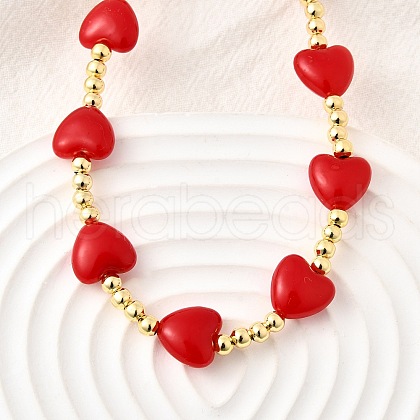 Brass & ABS Imitation Pearl Heart and Round Beaded Necklaces for Women NJEW-D314-11A-G-1