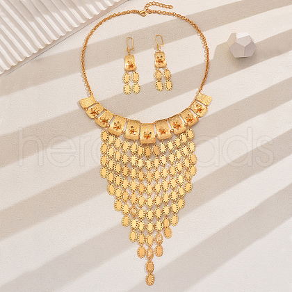 Elegant Middle Eastern Style Iron Flower Oval Tassels Earrings & Necklaces Sets for Women's Banquet IO3336-1