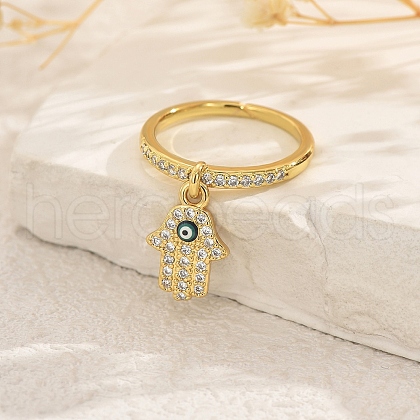 Brass Micro Pave Cubic Zirconia Pendant Finger Rings for Women OA1254-4-1