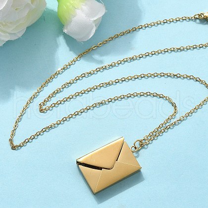 304 Stainless Steel Envolope Pendant Necklaces for Women NJEW-U037-01C-G-1