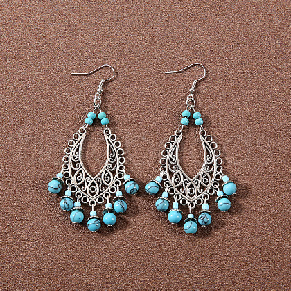 Bohemian tassel turquoise earrings JU8957-9-1