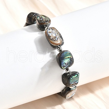 Abalone Shell Beads Stretch Bracelets BJEW-D315-02P-1